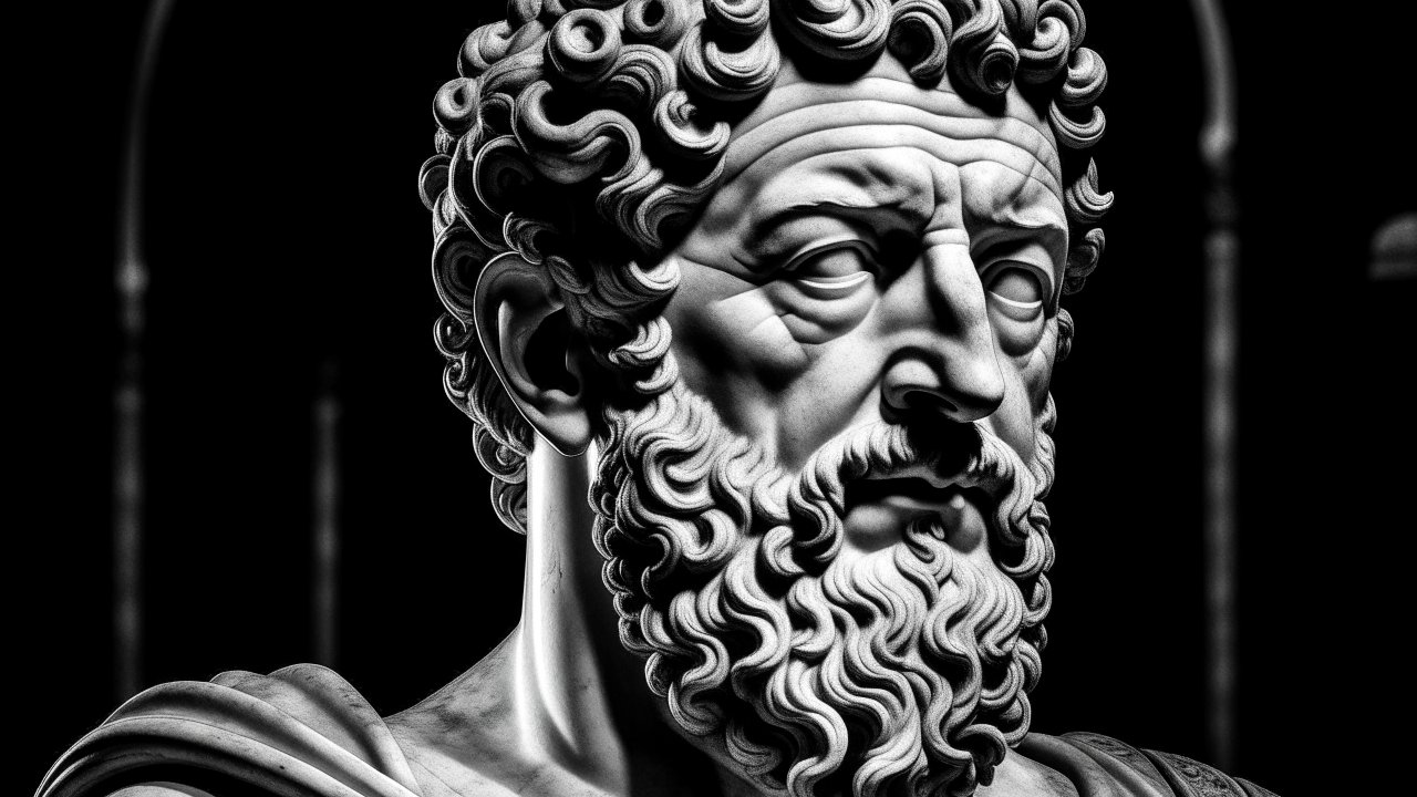 Detailed Black and White Bust of Marcus Aurelius