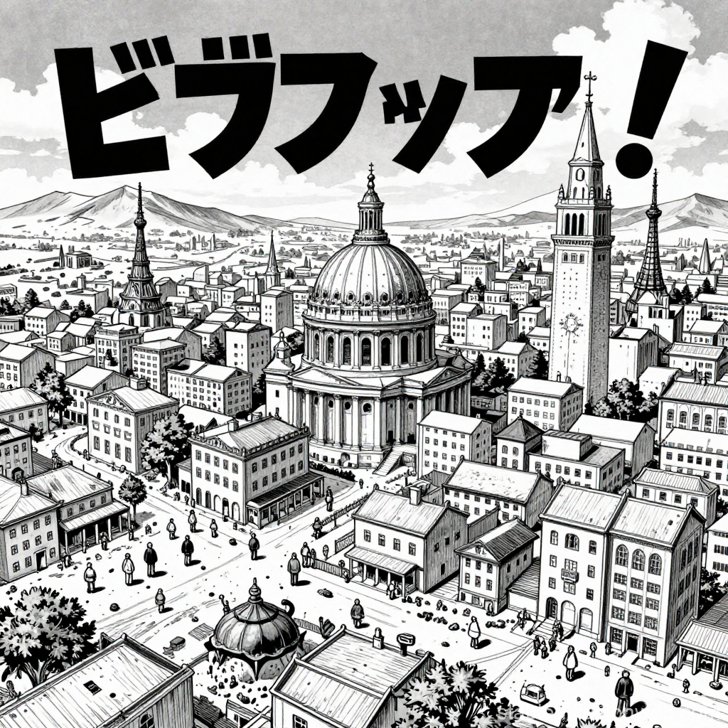 Detailed Black and White Manga Cityscape