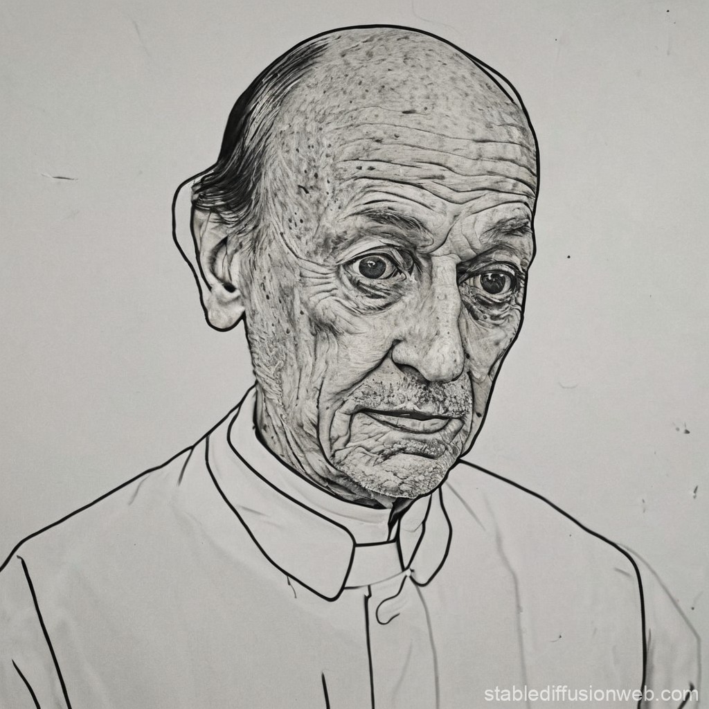 Detailed Black and White Portrait of Elderly Man