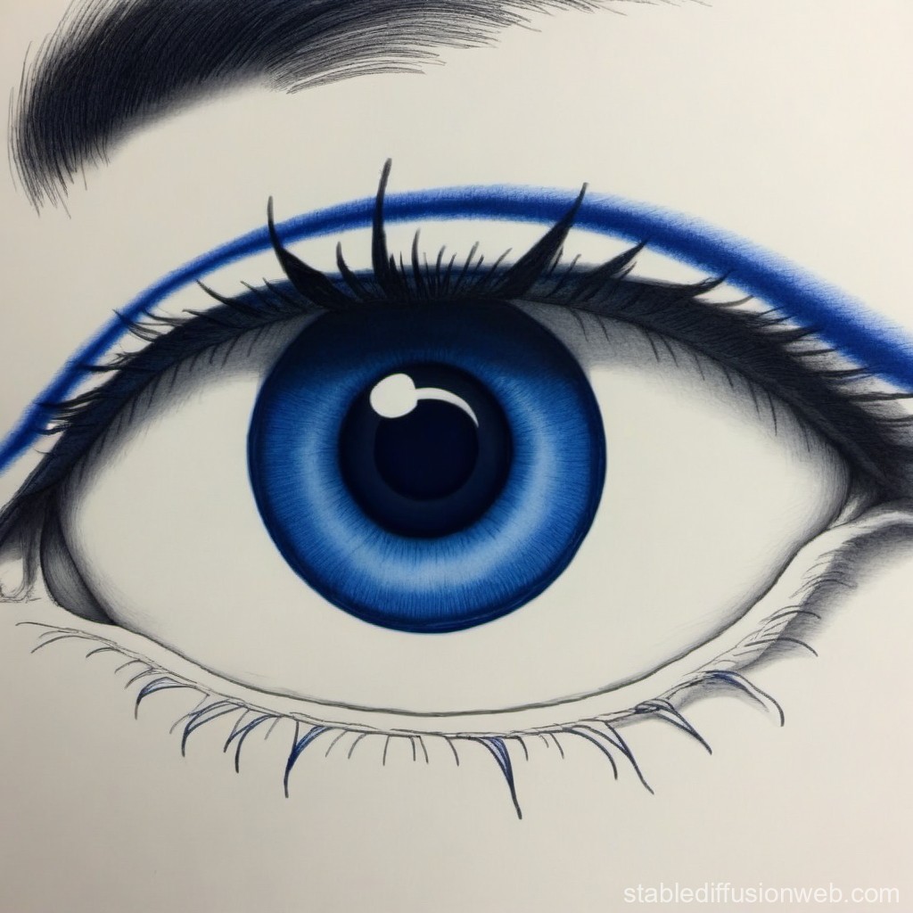 Detailed Blue Eye Illustration with Bold Eyeliner