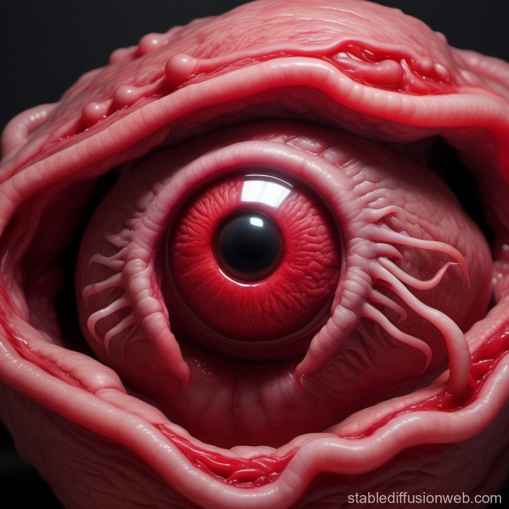 Detailed Close-Up of a Red Alien Eye with Organic Textures
