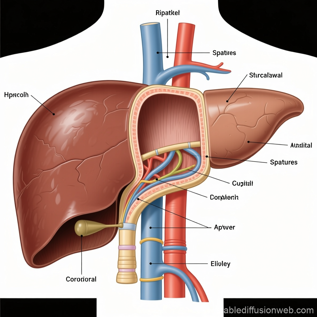Detailed Coronal View of Liver Anatomy with Vascular Structures