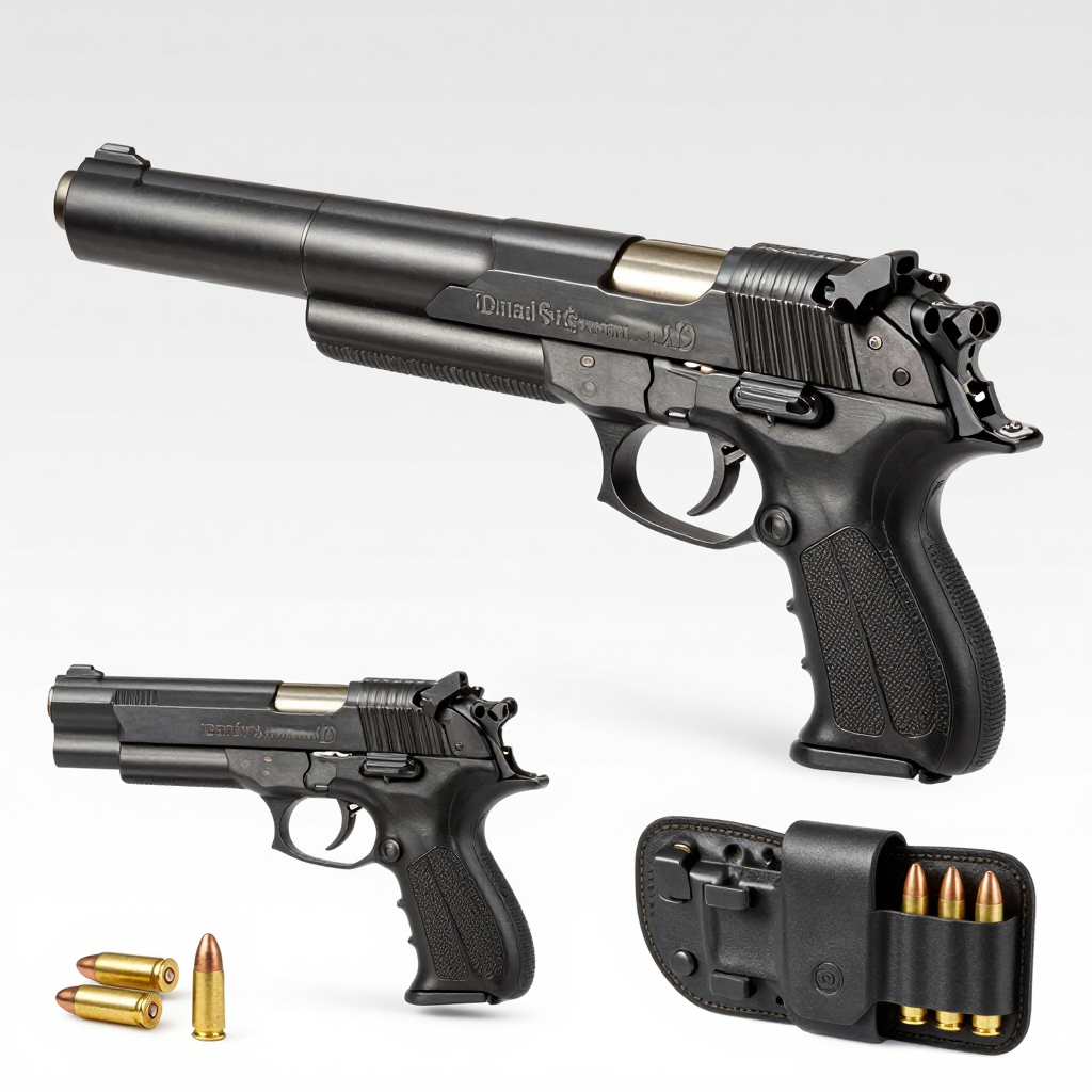 Detailed Desert Tyrant Pistol with Ammunition and Holster