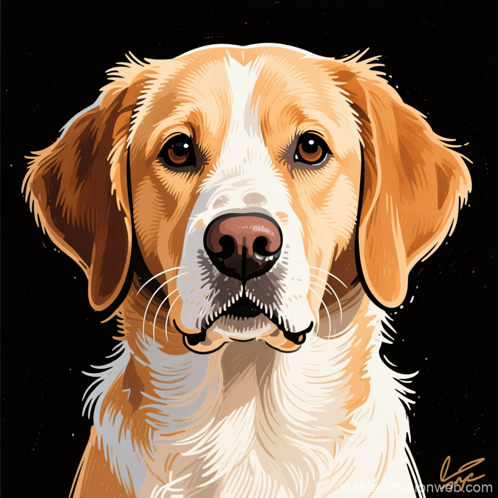 Detailed Digital Illustration of a Golden Retriever Dog