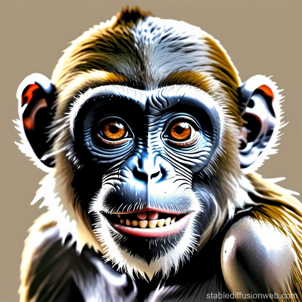 Detailed Digital Portrait of a Smiling Monkey