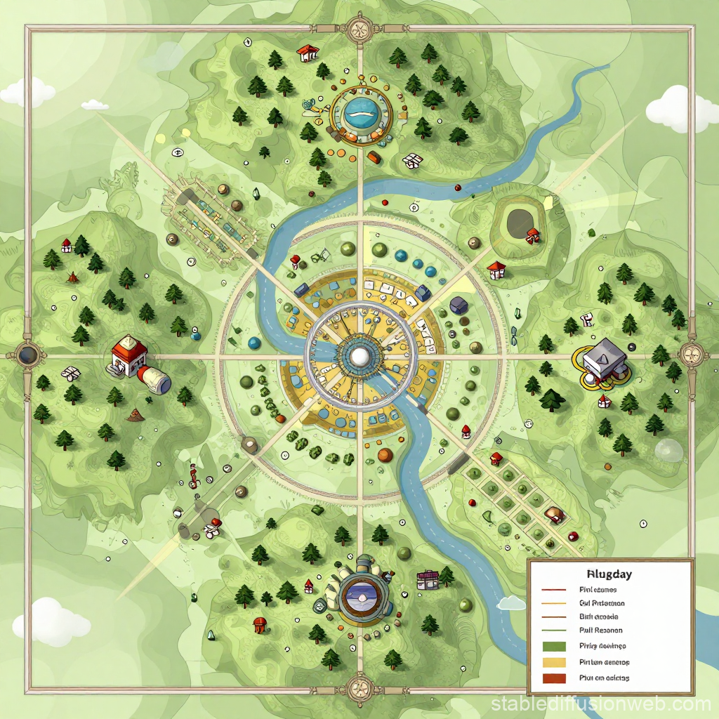 Detailed Fantasy Map of Alugday City with Circular Layout