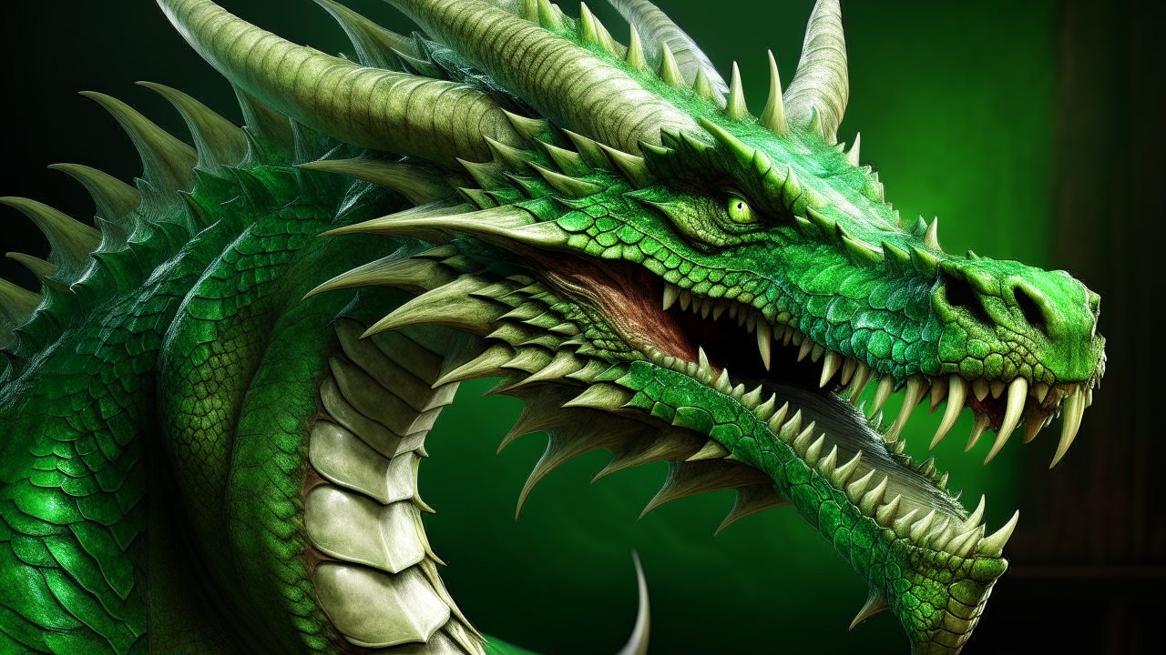 Detailed Green Dragon Head with Sharp Teeth