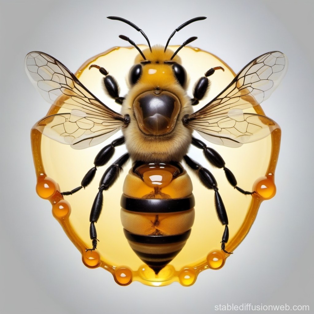Detailed Honeybee with Honey Drop Background