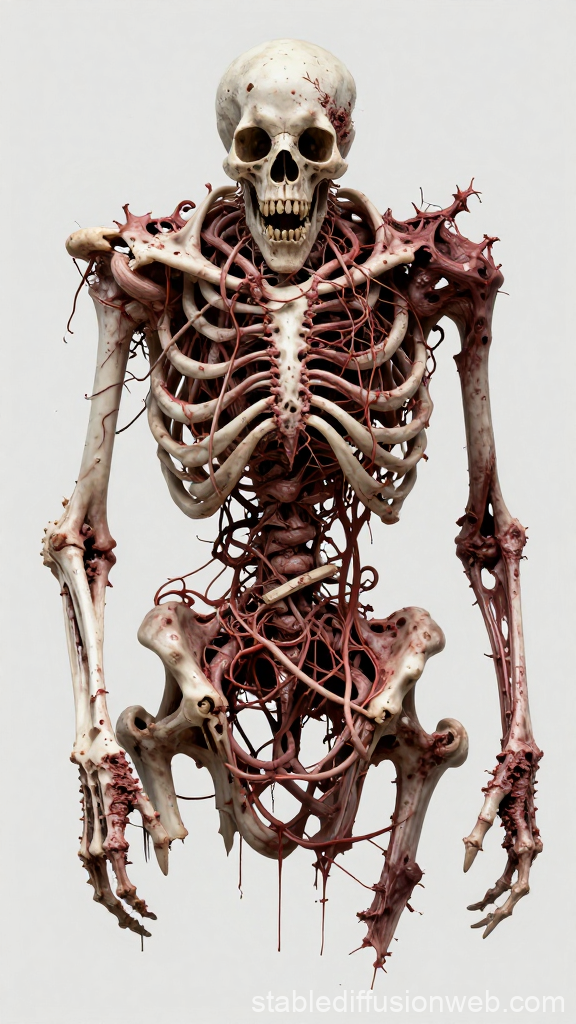 Detailed Human Skeleton with Tangled Flesh and Vessels