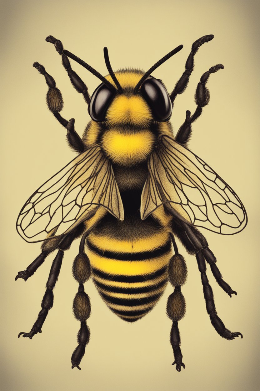 Detailed Illustration of a Bumblebee on Neutral Background