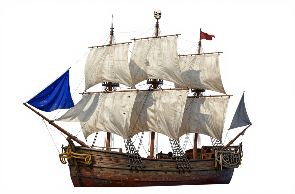 Detailed Illustration of a Historic Brig Sailing Ship