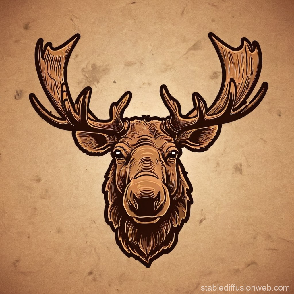 Detailed Illustration of a Moose Head on Vintage Background