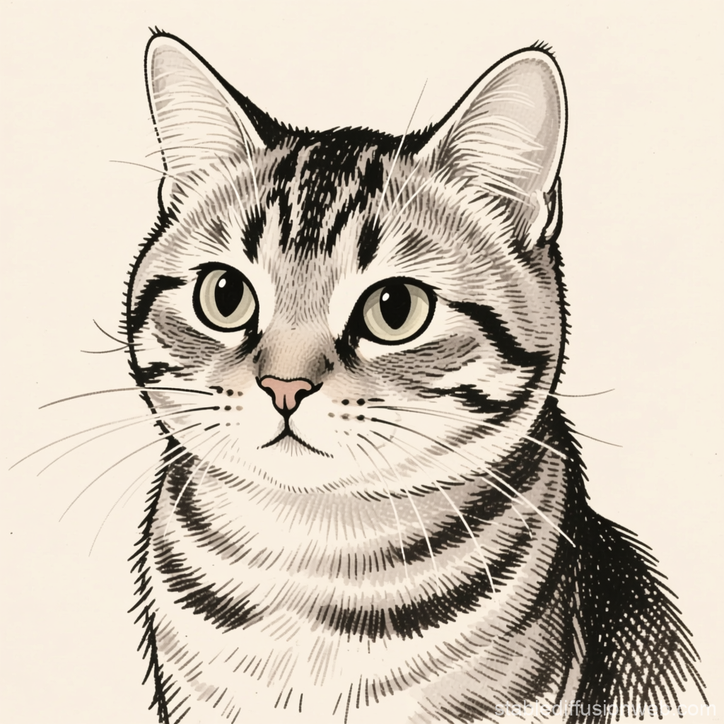 Detailed Illustration of a Tabby Cat