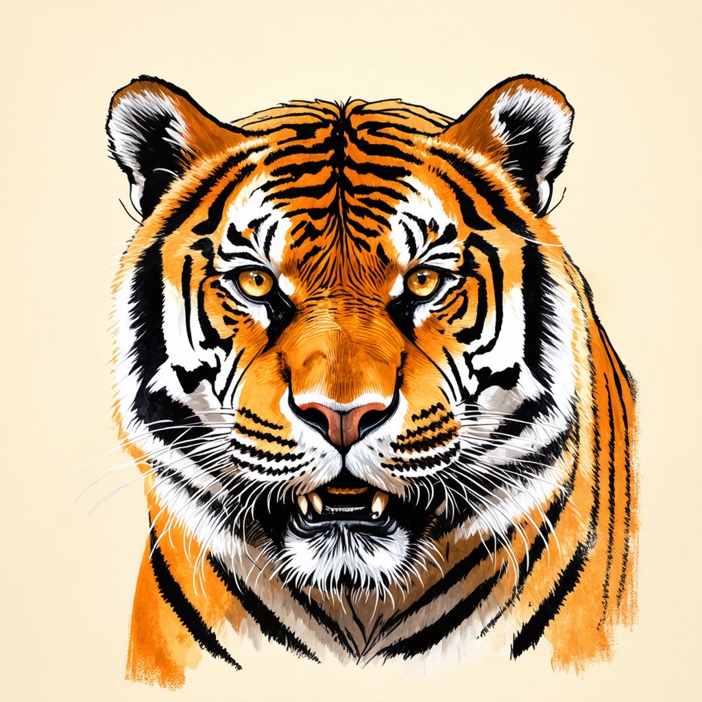 Detailed Illustration of a Tiger's Face