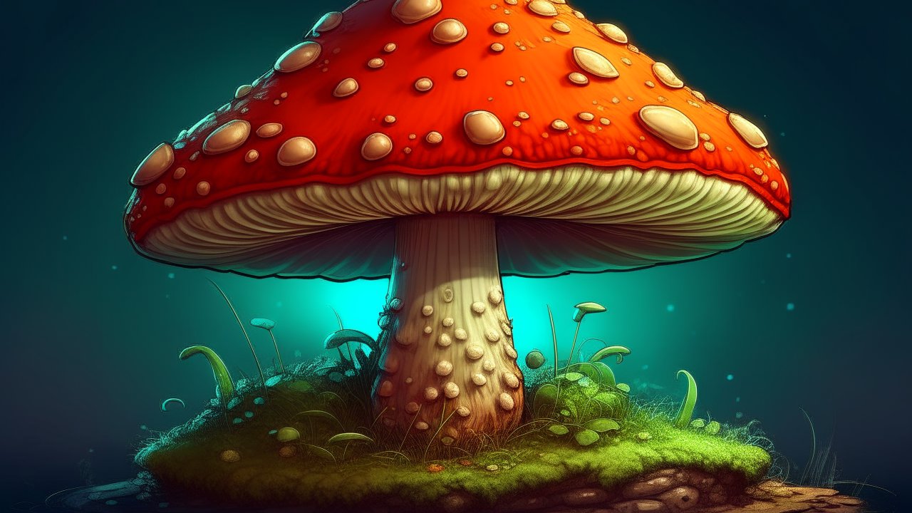 Detailed Illustration of a Vibrant Red Mushroom