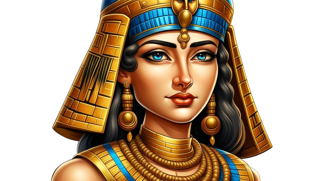 Detailed Illustration of Cleopatra in Traditional Egyptian Attire