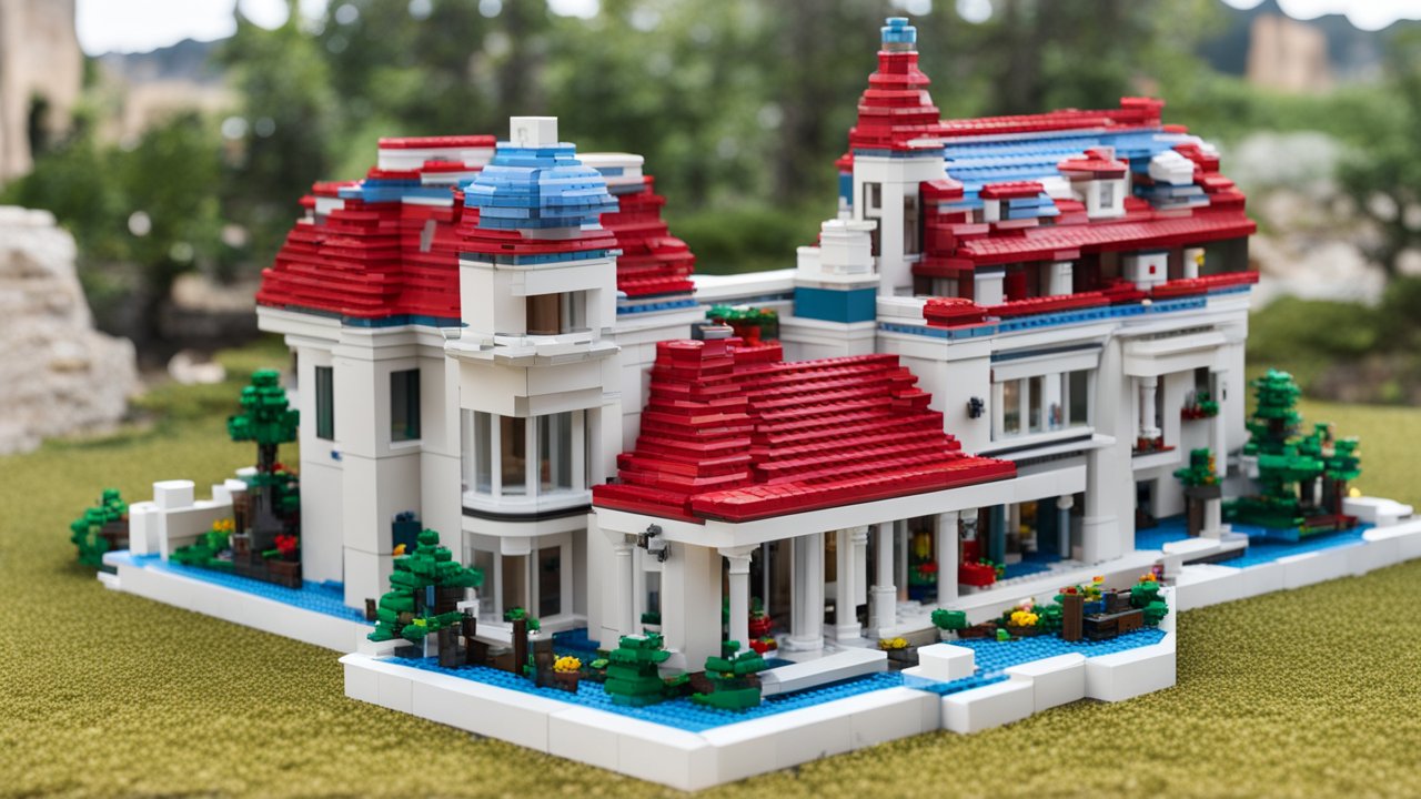 Detailed LEGO Model of a Classic Mansion with Red Roof
