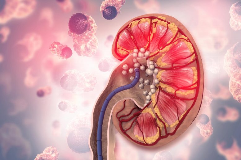 Detailed Medical Illustration of Kidney with Kidney Stones