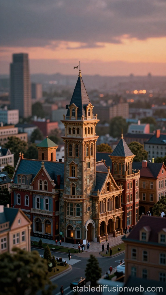 Detailed Miniature Cityscape at Sunset