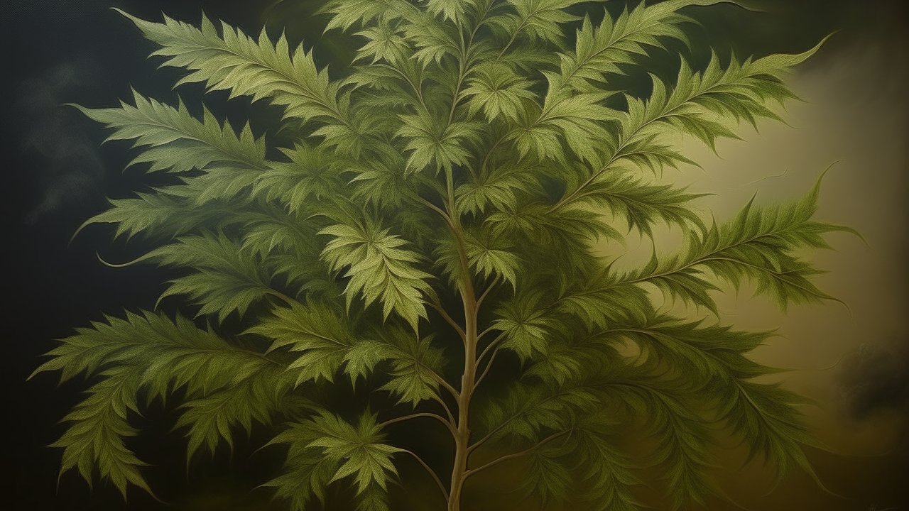 Detailed Painting of a Cannabis Plant