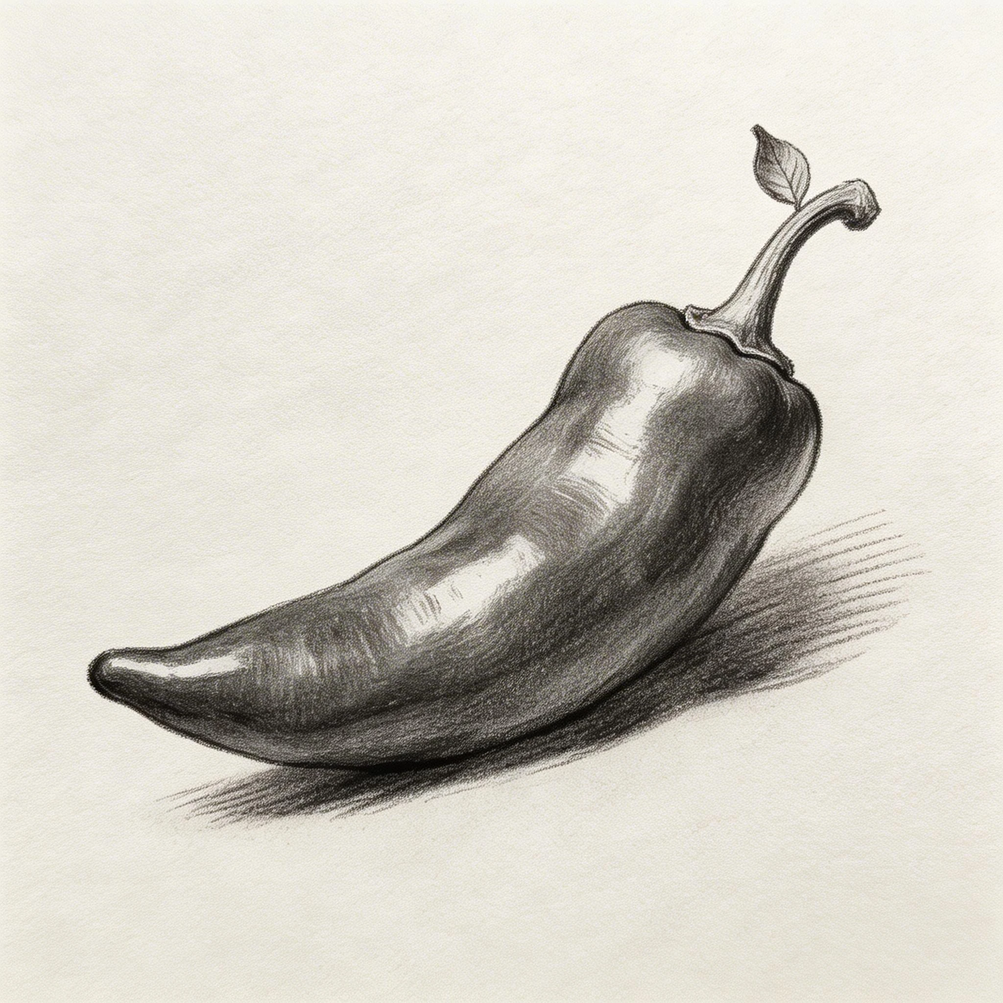 Detailed Pencil Sketch of a Chili Pepper