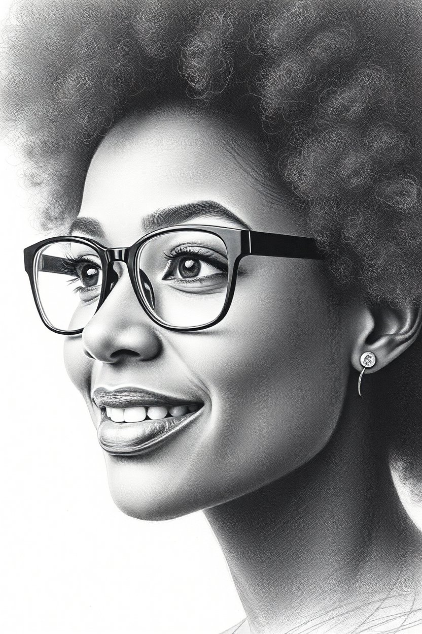 Detailed Portrait of a Black Woman with Glasses