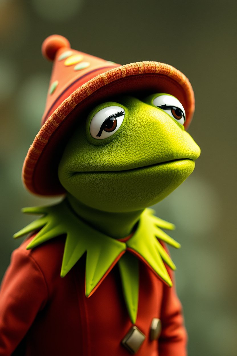 Detailed Portrait of a Frog Character in Festive Costume