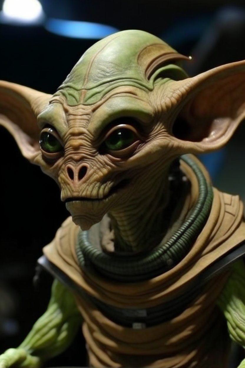 Detailed Portrait of a Green Alien with Large Ears