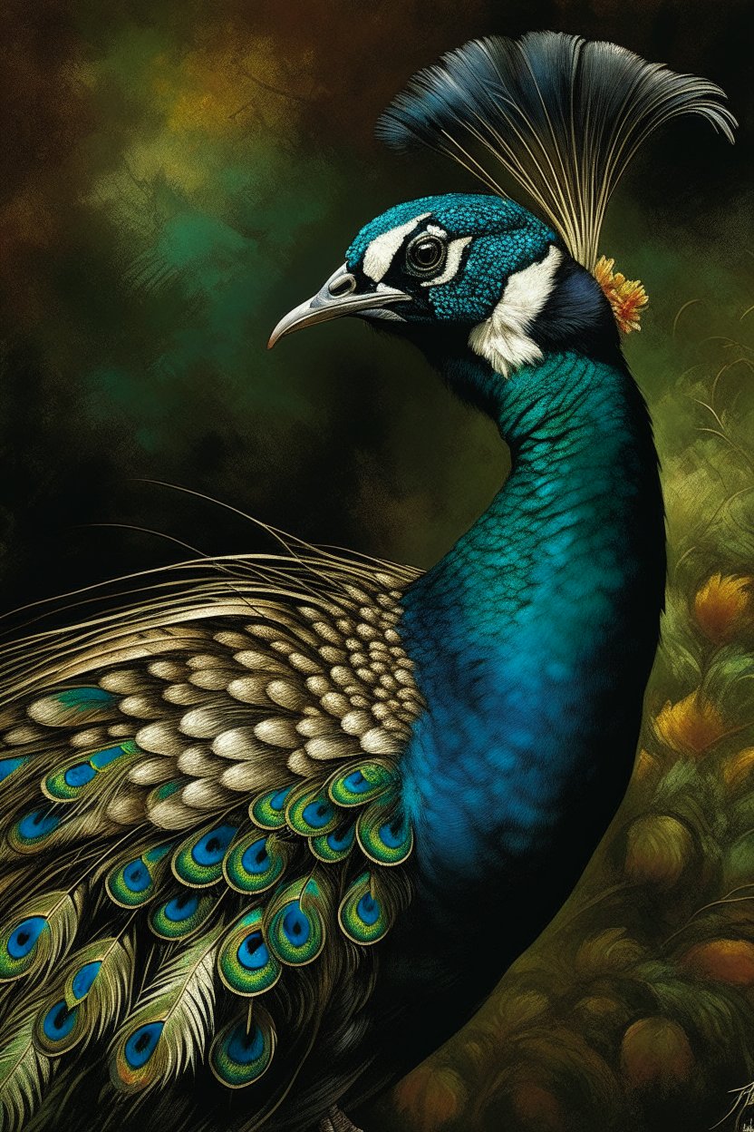 Detailed Portrait of a Vibrant Peacock