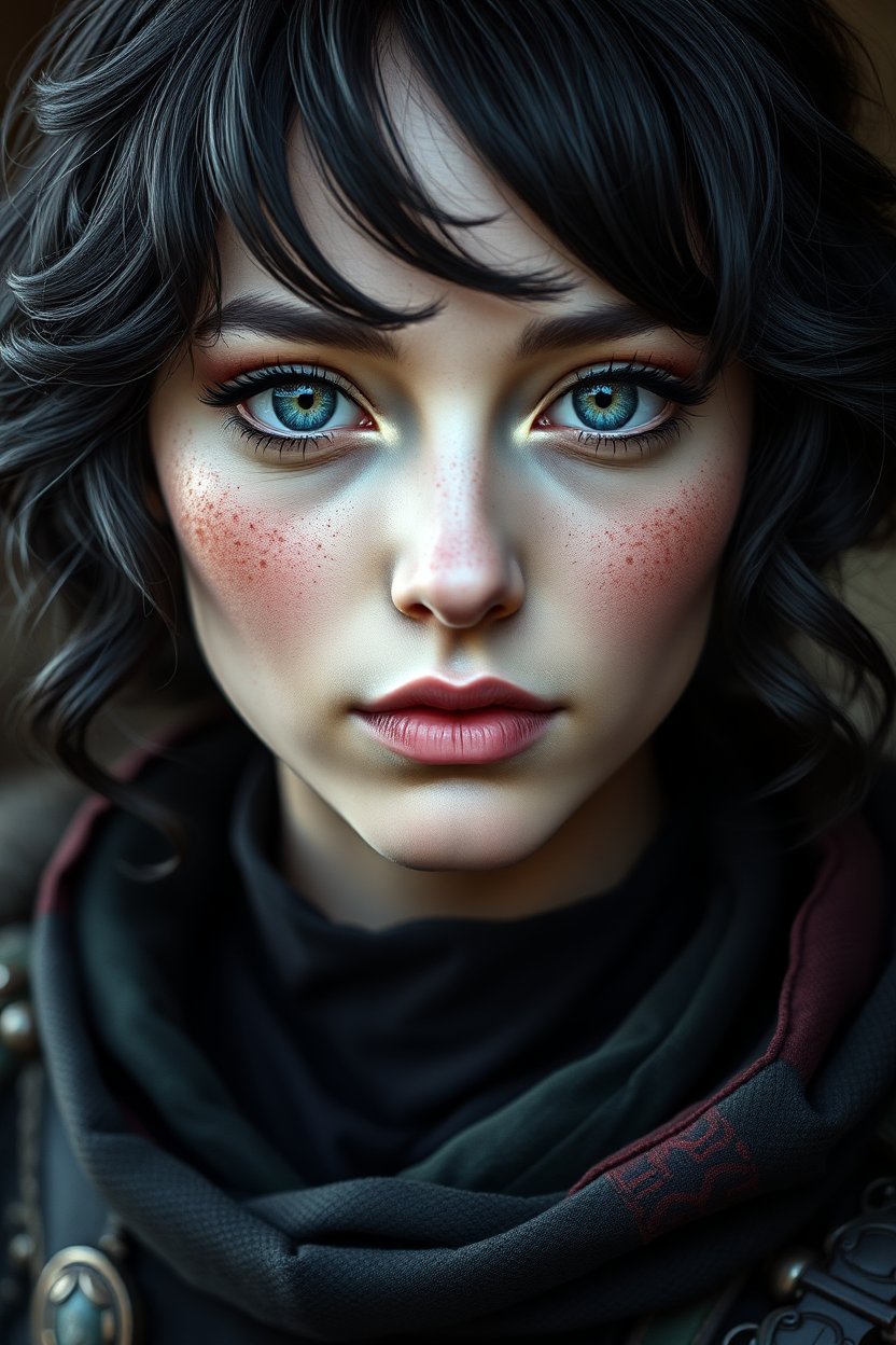 Detailed Portrait of a Young Woman with Striking Blue Eyes