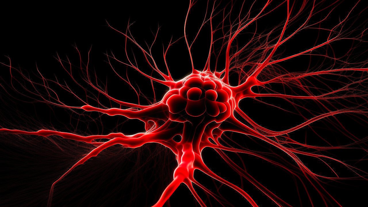 Detailed Red Neuron Network Illustration