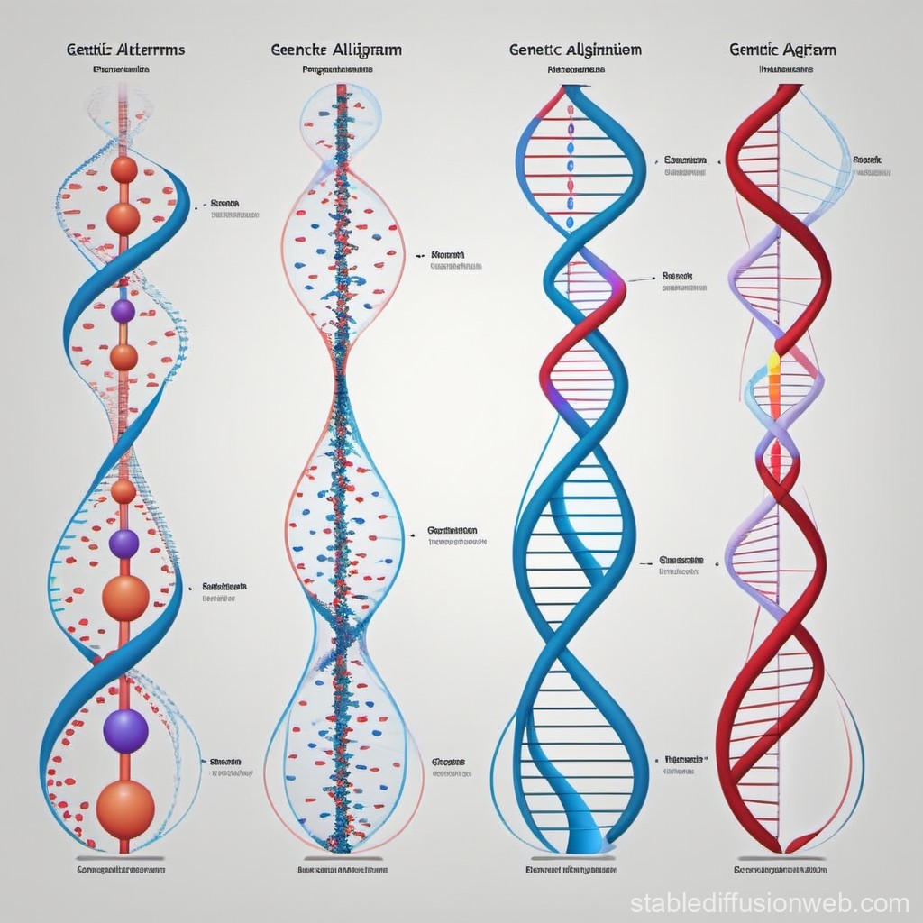 Detailed Scientific Illustration of DNA Structures and Genetic Elements