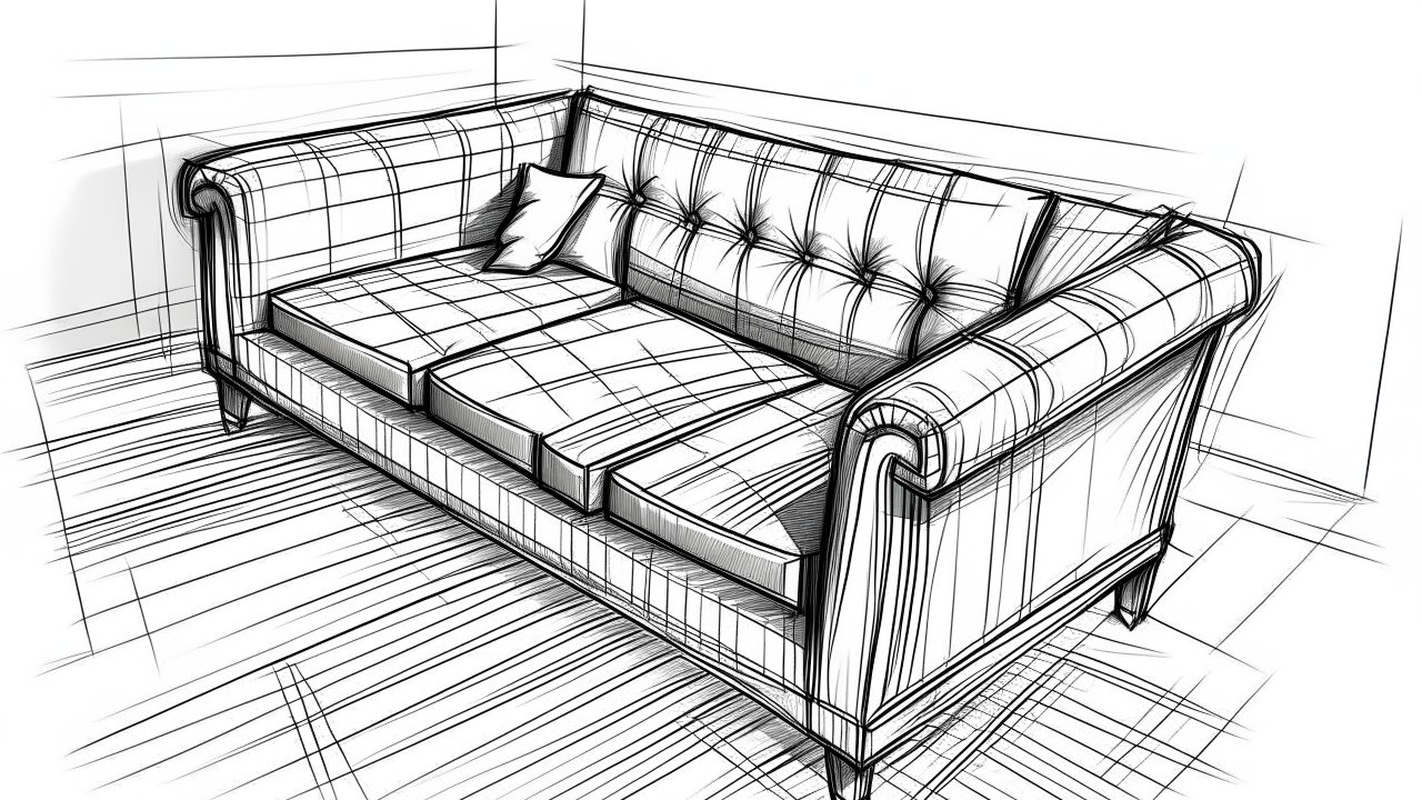 Detailed Sketch of a Classic Sofa in a Room Corner