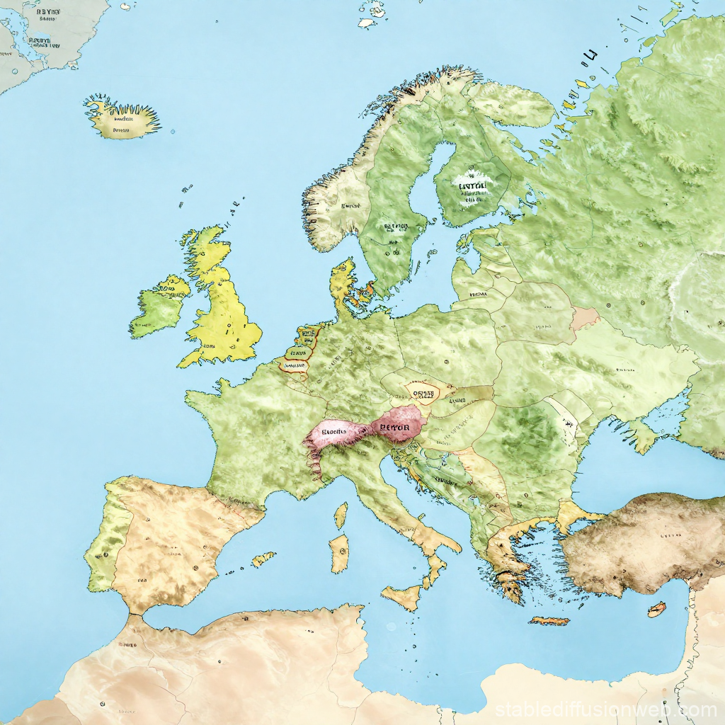 Detailed Vintage-Style Map of Europe