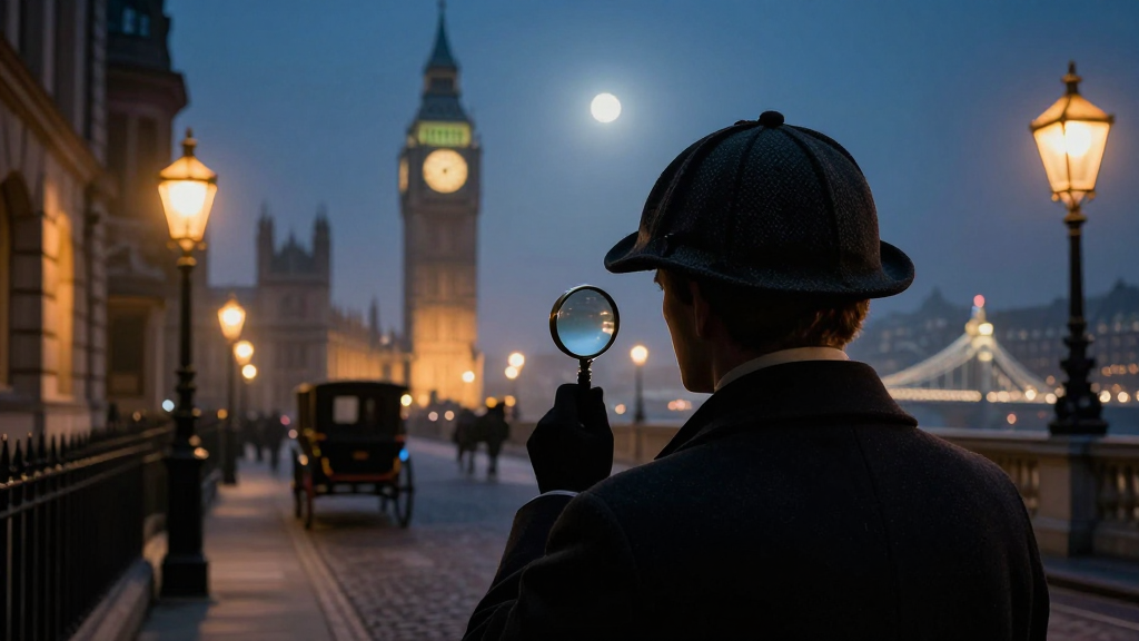 Detective at Baker Street Twilight with Big Ben in Background