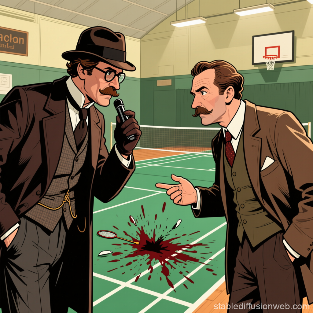 Detectives Investigate a Crime Scene in a Badminton Court