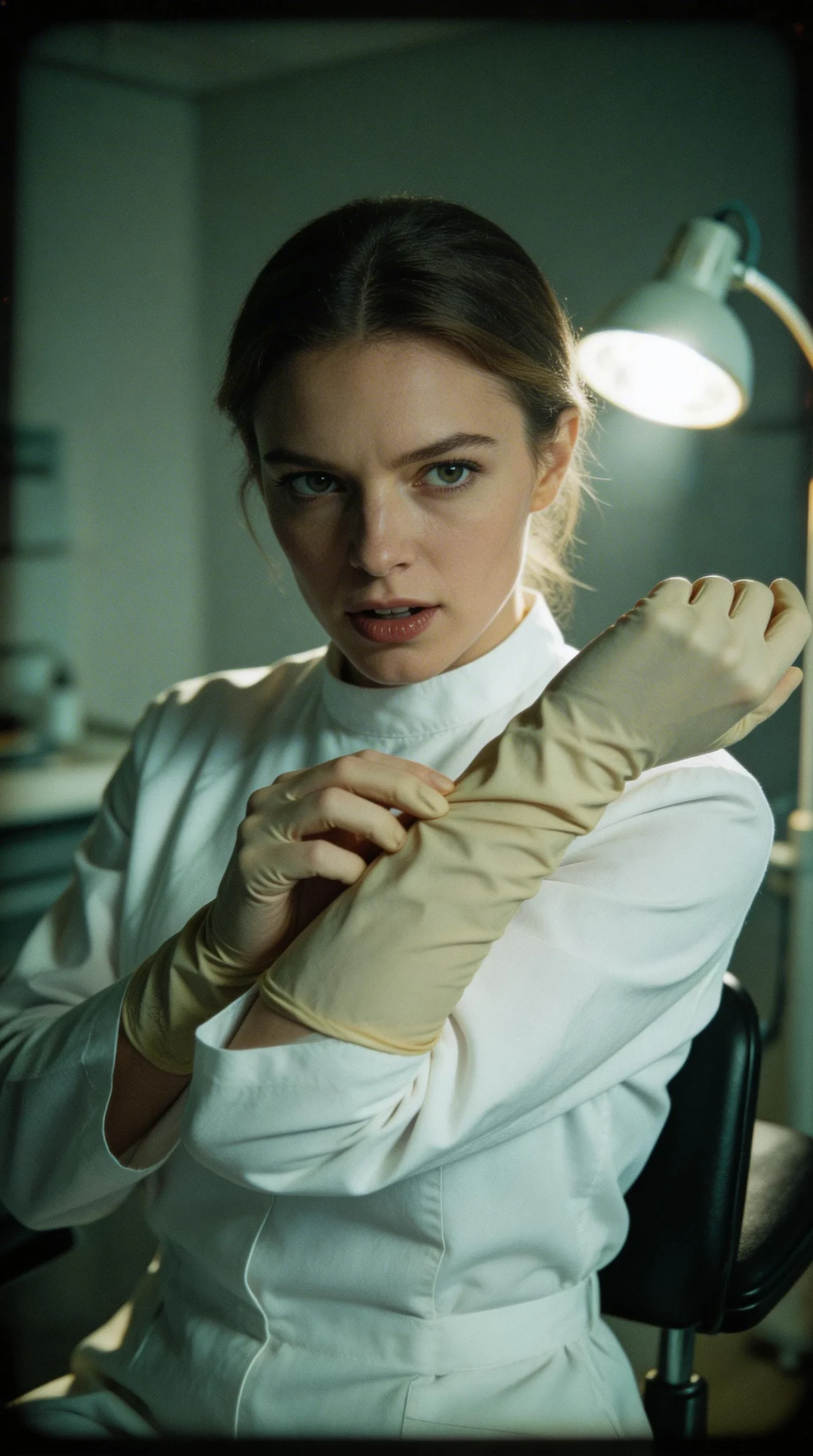 Determined Female Doctor Wearing Medical Gloves