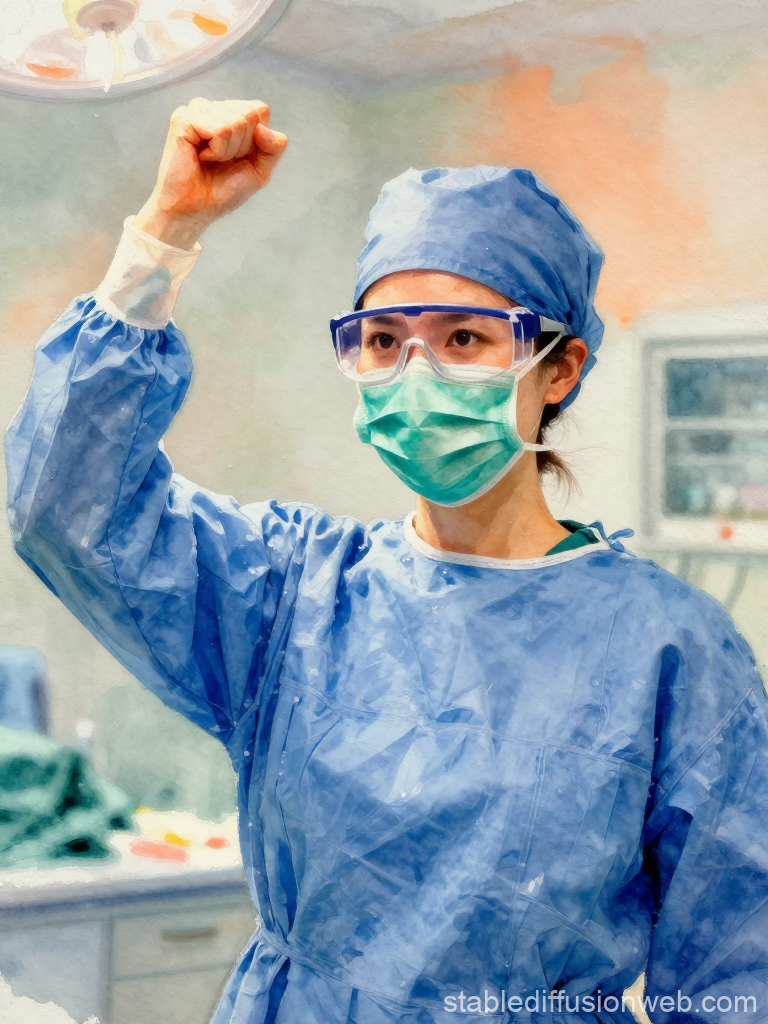 Determined Female Surgeon in Operating Room