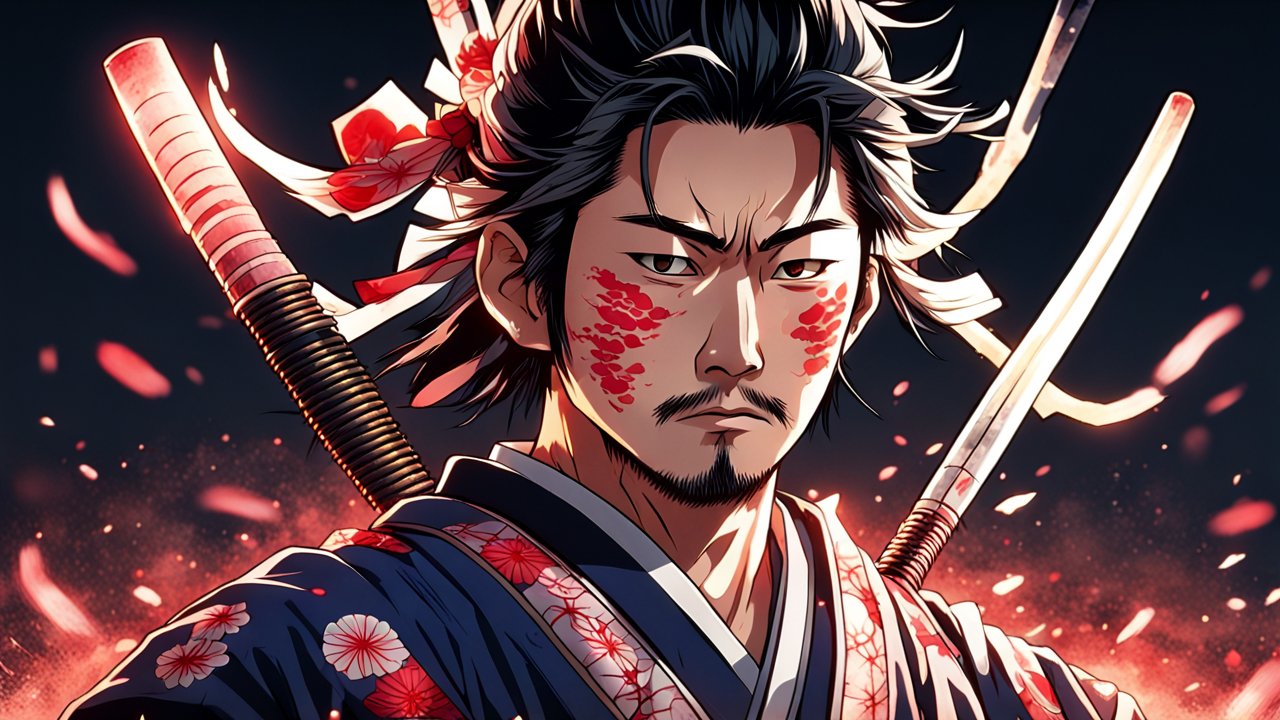 Determined Samurai Warrior in Traditional Kimono