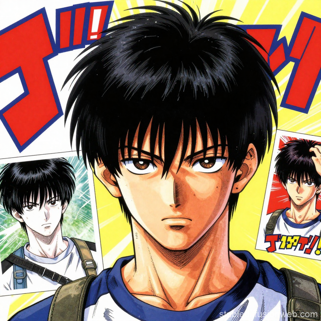 Determined Young Man in Classic Anime Style