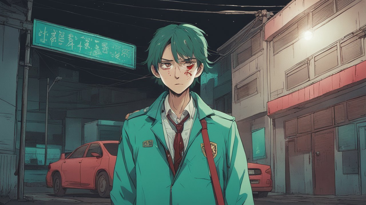 Determined Young Man in Urban Night Scene