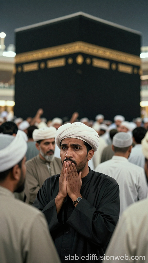 Devout Pilgrim Praying Near the Kaaba