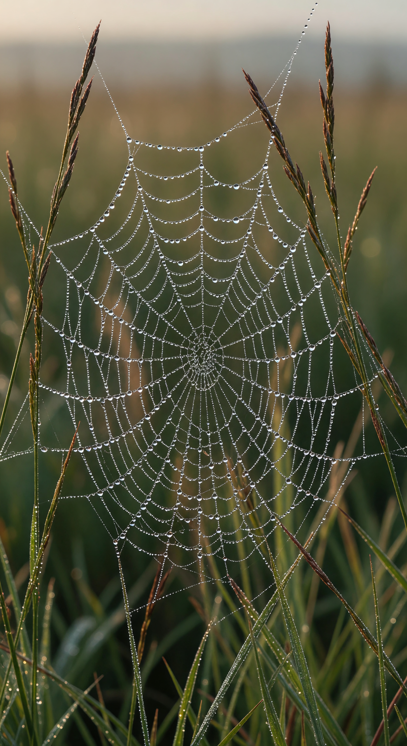 Dew-Covered Spider Web at Dawn