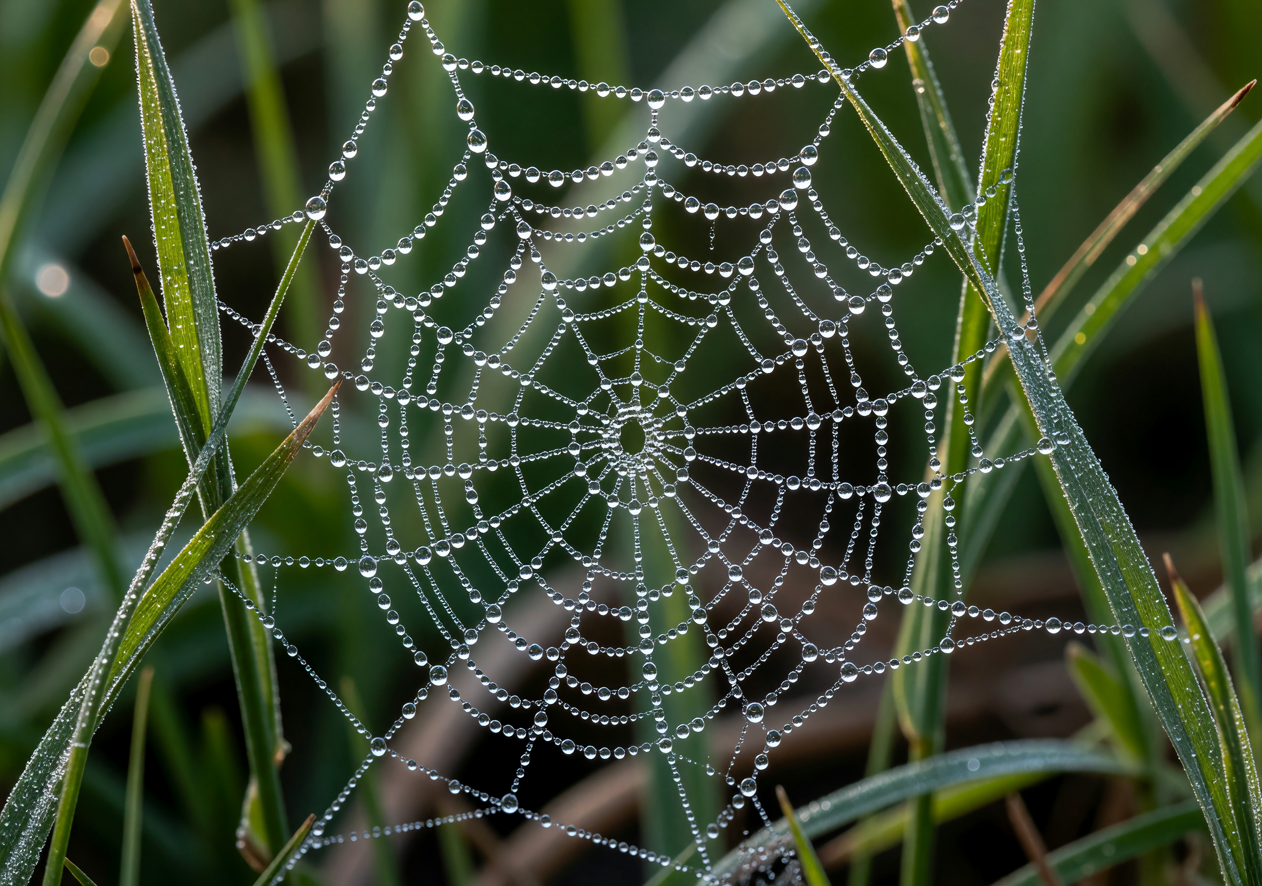 Dew-Covered Spider Web at Dawn