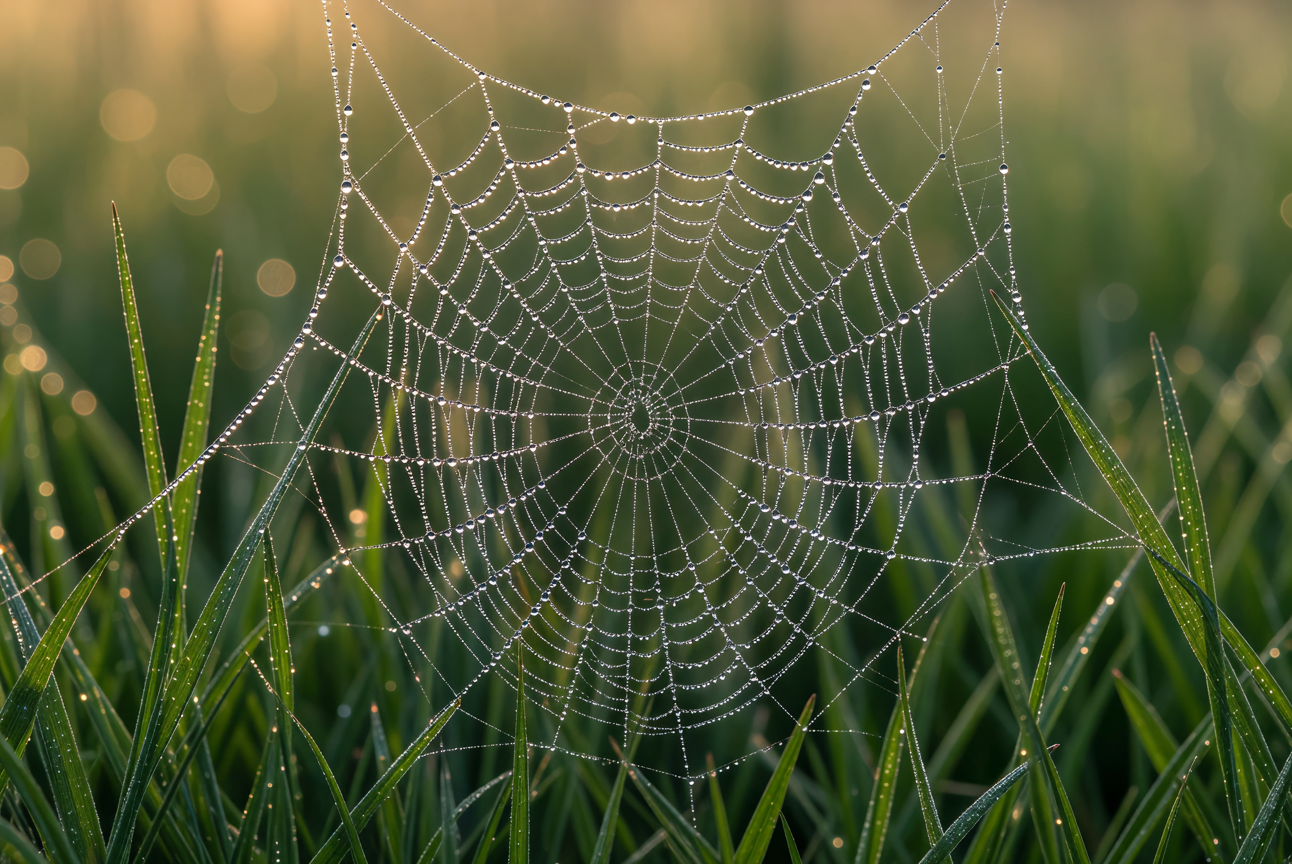 Dew-Covered Spider Web at Dawn