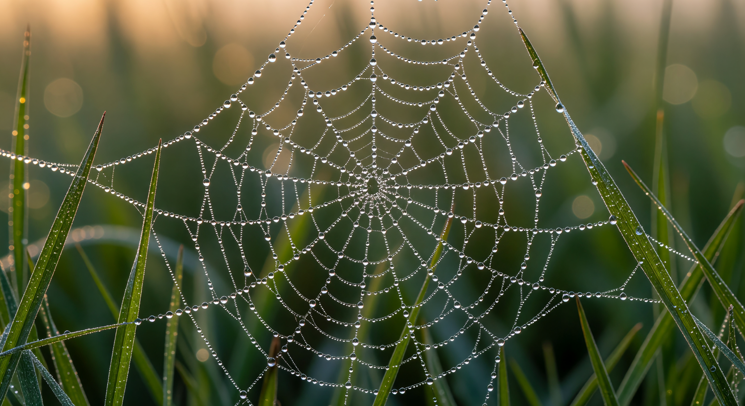 Dew-Covered Spider Web at Dawn