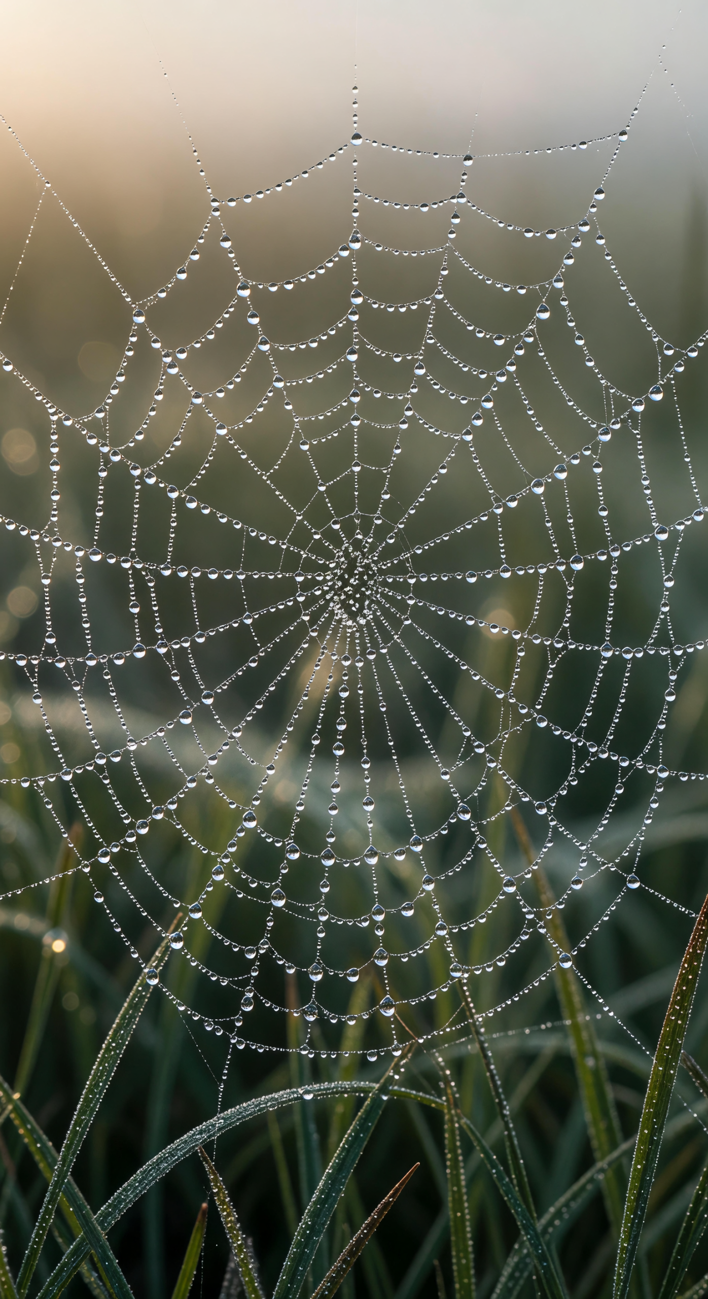 Dew-Covered Spider Web at Dawn