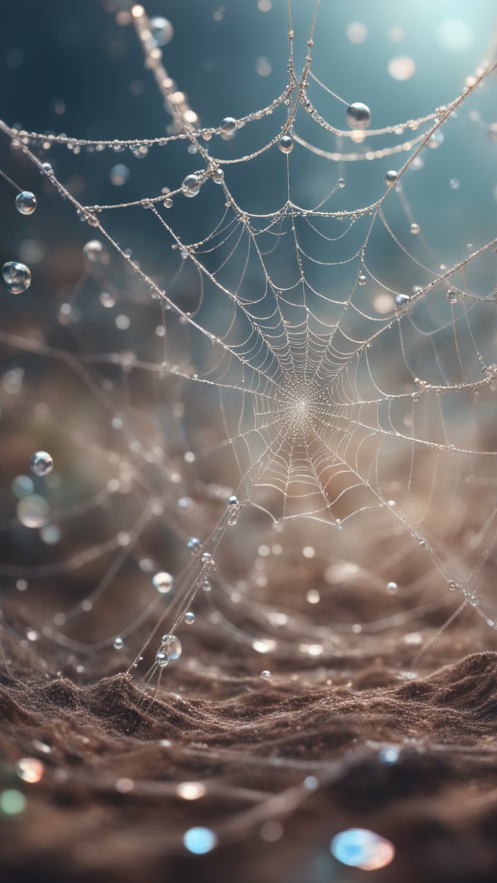 Dew-Covered Spider Web in Soft Morning Light