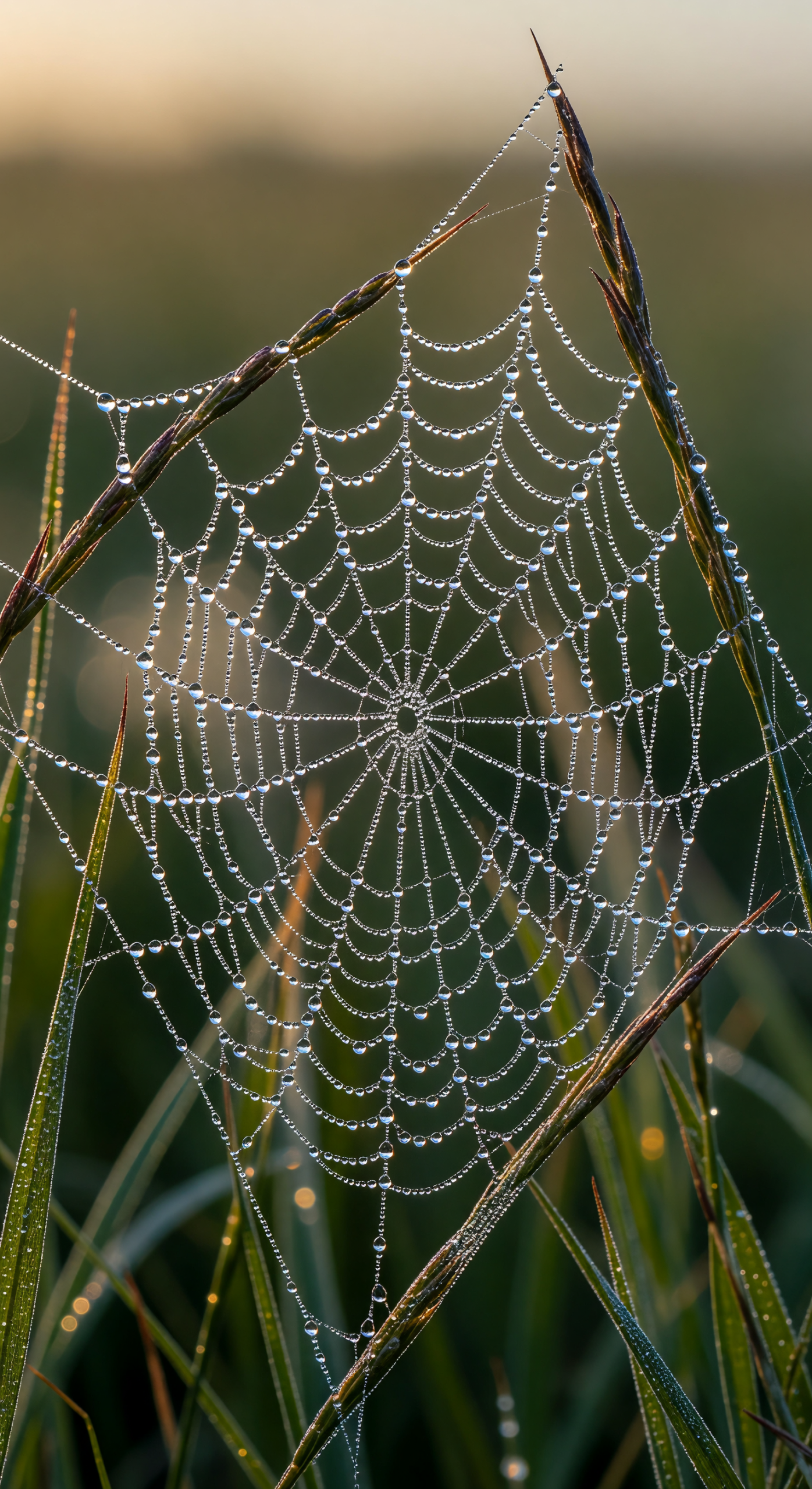 Dew-Kissed Spider Web in Morning Light