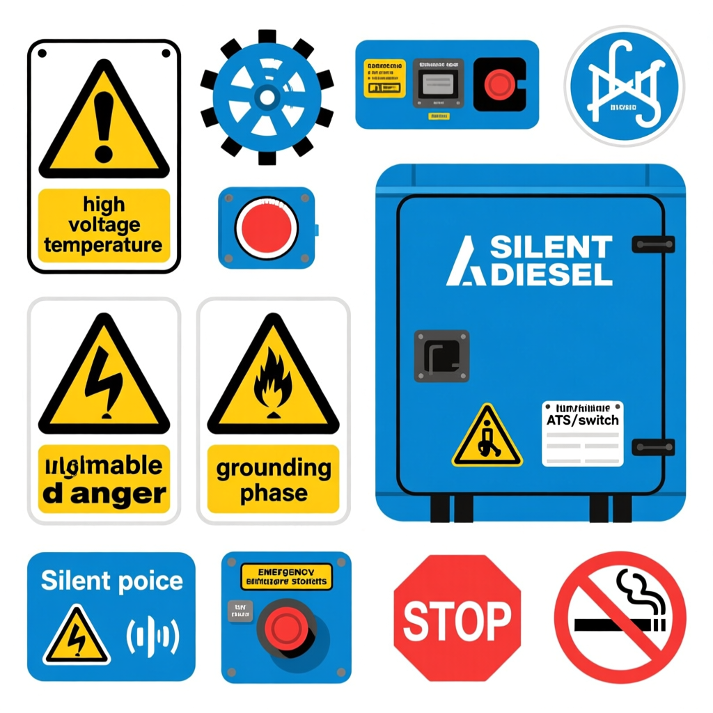 Diesel Generator Decal Set with Safety and Control Symbols